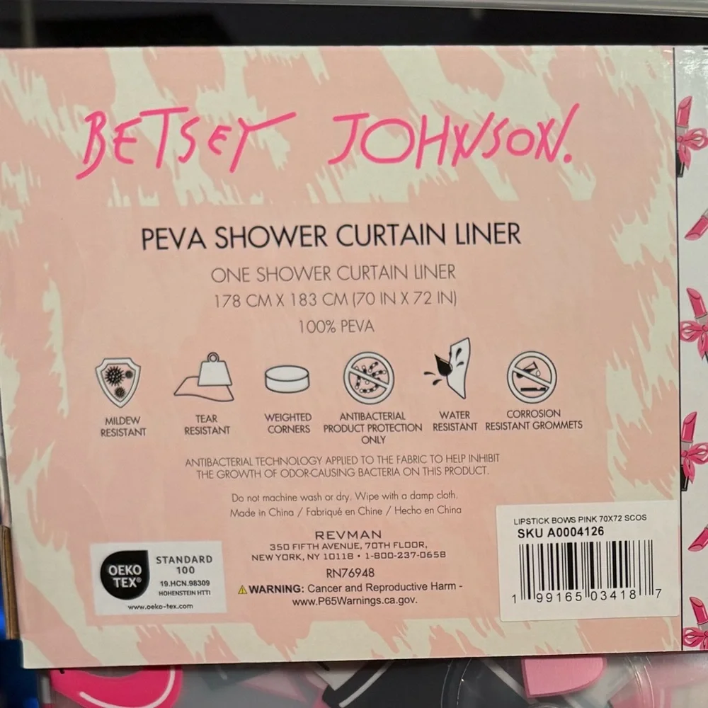Betsey Johnson NWT Classic Betsey Lipstick Design Peva Shower Curtain Liner